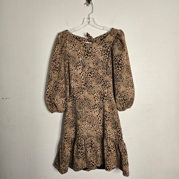 Anthropologie Maeve Leopard Print Knit Cut Out Mini Dress Size 4 Animal Neutral - Picture 1 of 12